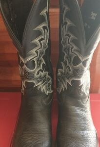 Tony Lama Black Cowboy Boots with Silver Stitching